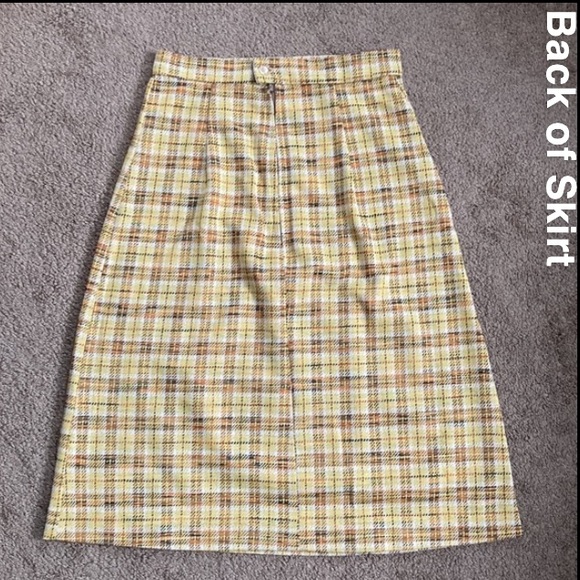 Vintage yellow warm toned plaid high waisted midi skirt, custom measurements - Picture 2 of 13